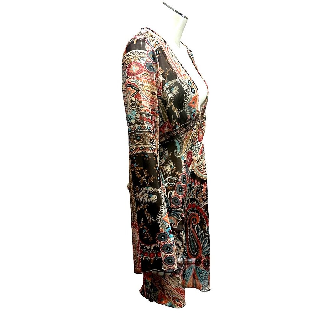 Mix It Paisley Print Deep V Neck Medium Boho Chic Patchwork Empire Waist Trim - Picture 5 of 15